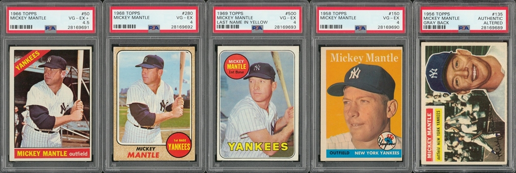 1956-1969 Topps Mickey Mantle PSA-Graded Collection (5 Different)